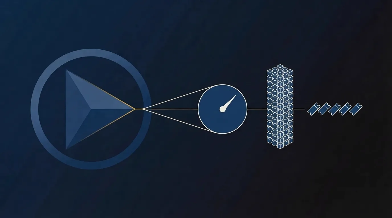 Diagram of a large play button linked by thin lines to three billing meters in a row: a dial, a tall stack of cubes and a strip of tickets